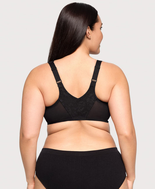 Front-Closure Lacey T-Back WonderWire Bra Solid Black